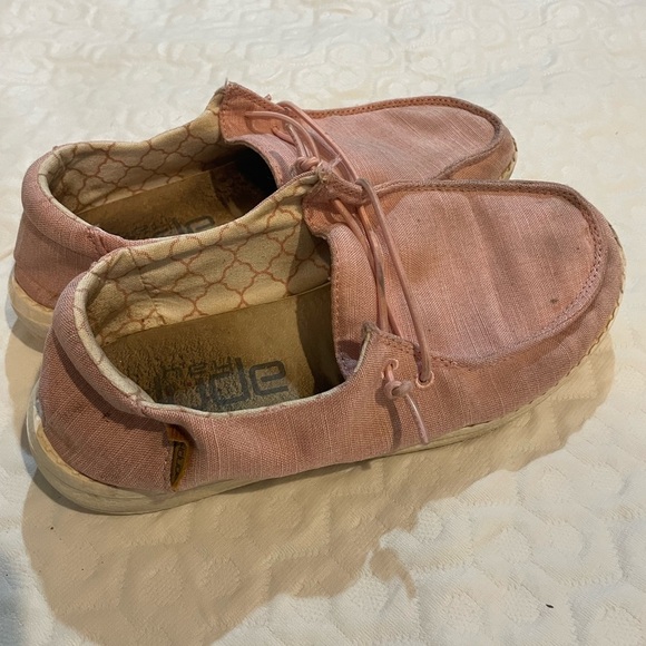 (2) Hey Dude Wendy Youth 3 Sugar Vibe Linen Cotton Candy Shoes Bundle Fair Cond. - Picture 12 of 13